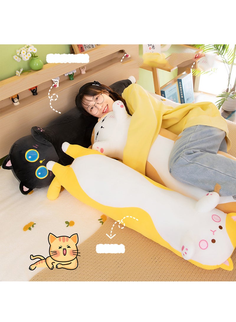 Splendors 90cm Enlarged Long Cat Soft Plush Pillow Huggable Kawaii Plush Pillow Stuffed Animal Toy Best Gift For Kid And Adult Cute Animal Hugging Pillow Yellow And White - Image 2