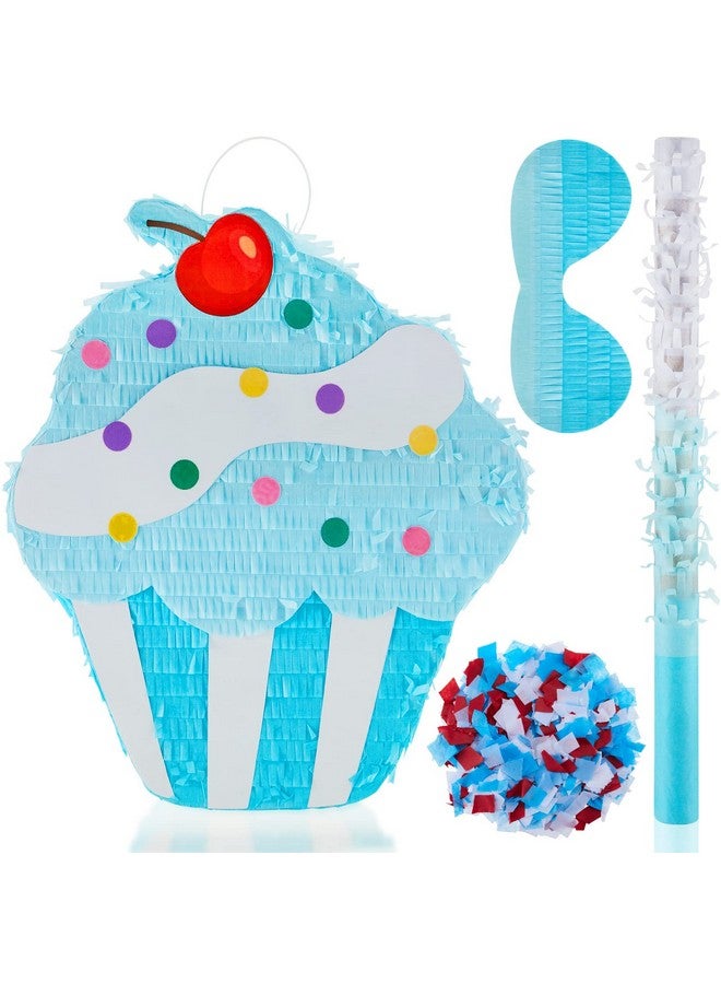 Sosation 15.7 Inch Cupcake Pinata For Birthday Party Supplies With Stick Blindfold And Confetti For Kids Girls Baby Shower Candy Donut Ice Cream Pinata Party Supplies Hawaii Party Decoration Prop (Adorable) - Image 1