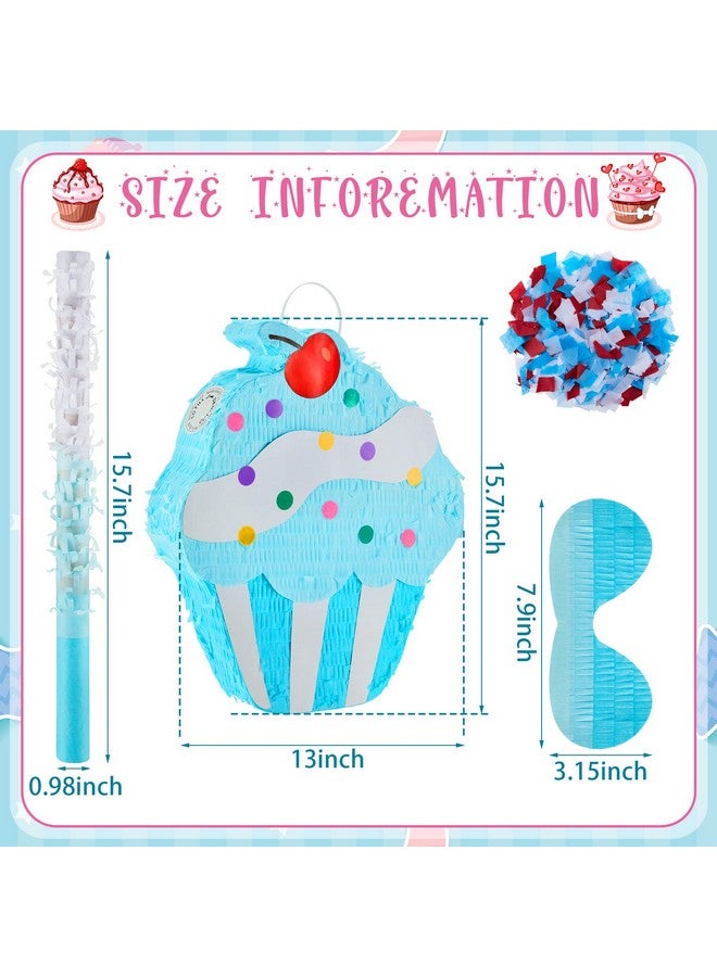 Sosation 15.7 Inch Cupcake Pinata For Birthday Party Supplies With Stick Blindfold And Confetti For Kids Girls Baby Shower Candy Donut Ice Cream Pinata Party Supplies Hawaii Party Decoration Prop (Adorable) - Image 4