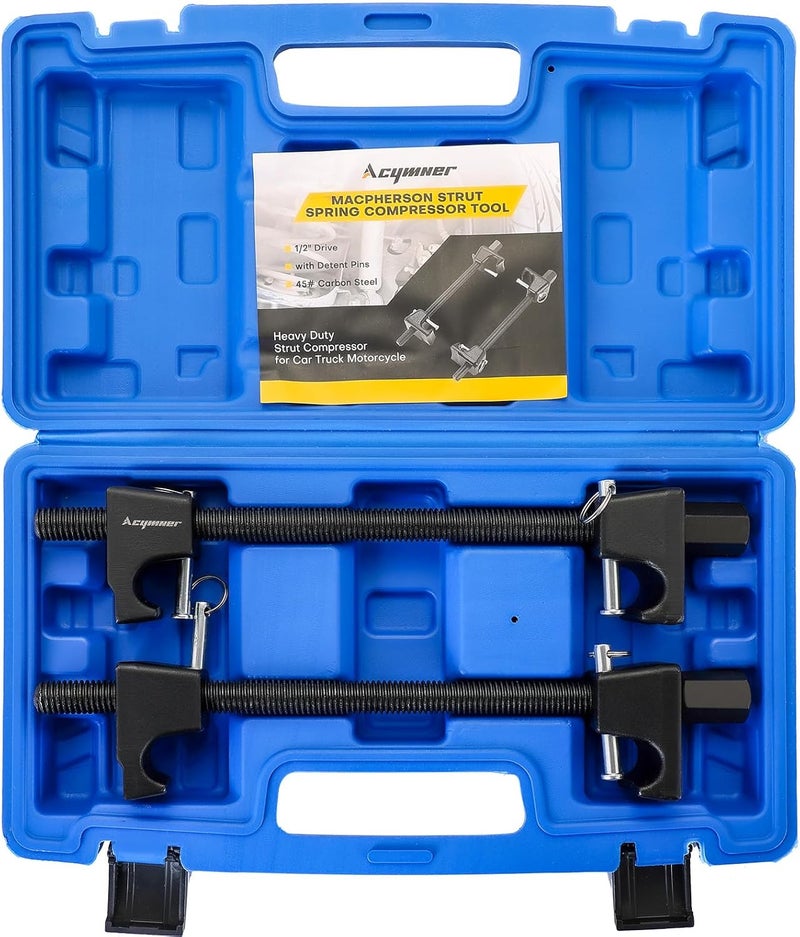 Acymner Macpherson Strut Spring Compressor Tool Kit | Universal Coil Spring Compressor Tool,1/2" Square Drive Heavy Duty Strut Compressor for Car Truck Motorcycle,with Detent Pins,Set of 2300mm (Blue) - Image 1