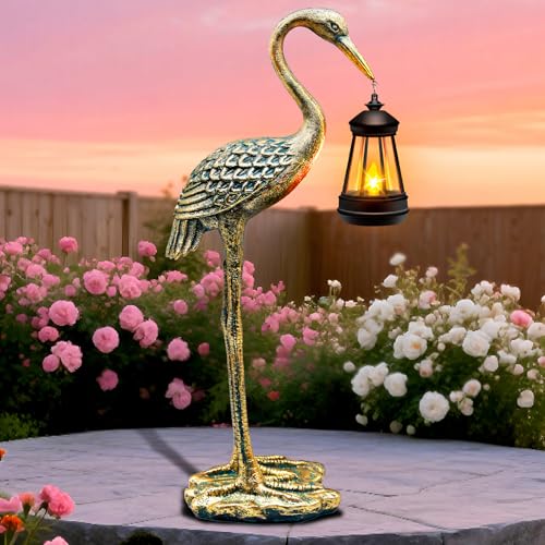yulloyello Solar Garden Statue Crane Figurine Outdoor Hanging Solar Lanterns 177 Inch Blue Heron Sculpture Statue for Patio Yard Porch Garden Decor for Outside Birthday Gifts for Mom Women Mothers Day - Image 1
