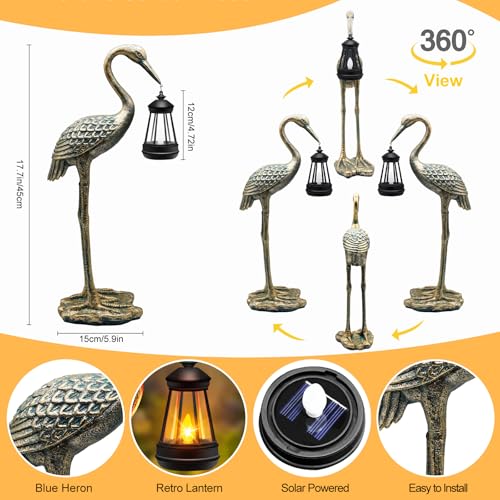 yulloyello Solar Garden Statue Crane Figurine Outdoor Hanging Solar Lanterns 177 Inch Blue Heron Sculpture Statue for Patio Yard Porch Garden Decor for Outside Birthday Gifts for Mom Women Mothers Day - Image 3