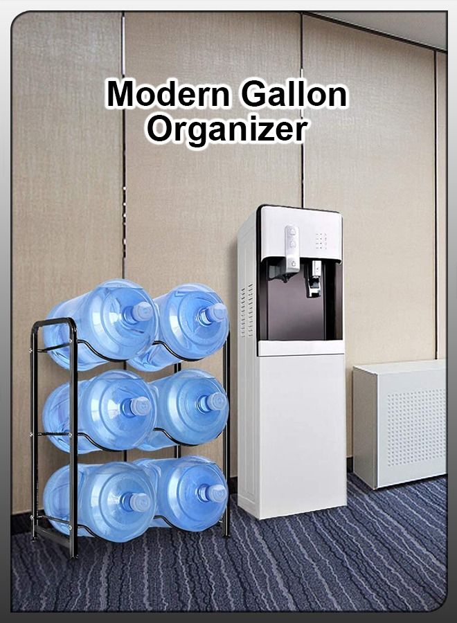 DBLEW 6 Bottles Storage Rack 3 Tier Reinforced Carbon Steel Heavy Duty 5-Gallon Water Cane Jug Holder Cooler Organizer Shelf For Home Kitchen Office Garages Restaurant Gym Stand Shelves - Image 3