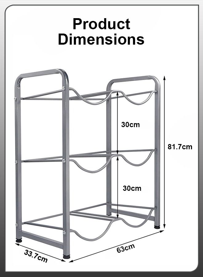 DBLEW 6 Bottles Storage Rack 3 Tier Reinforced Carbon Steel Heavy Duty 5-Gallon Water Cane Jug Holder Cooler Organizer Shelf For Home Kitchen Office Garages Restaurant Gym Stand Shelves - Image 4