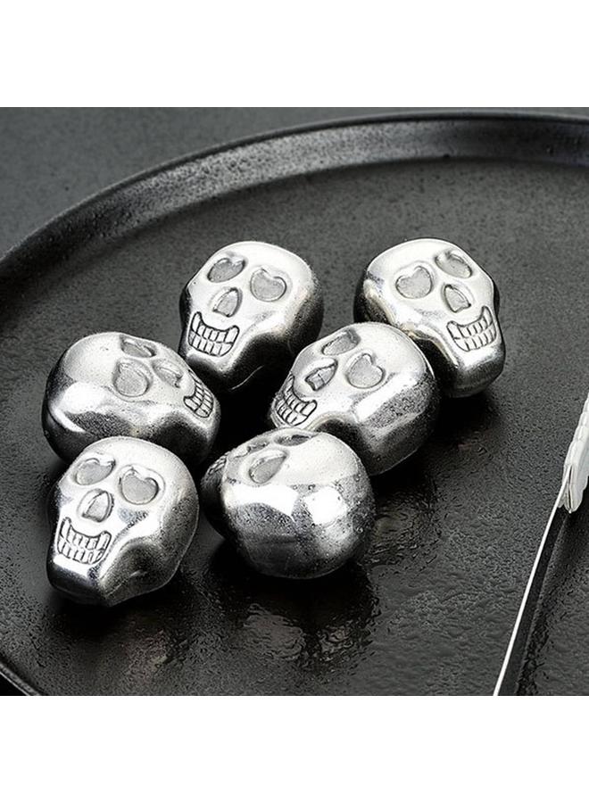 xozgdovg 4 PCS Stainless Steel Skull Head Ice Cube with Silicone Ice Clamp Stainless Steel Ice Cube for Cooling Wine Beverage - Image 3