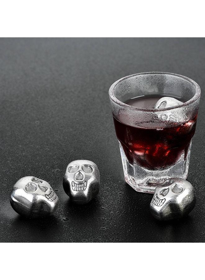xozgdovg 4 PCS Stainless Steel Skull Head Ice Cube with Silicone Ice Clamp Stainless Steel Ice Cube for Cooling Wine Beverage - Image 4
