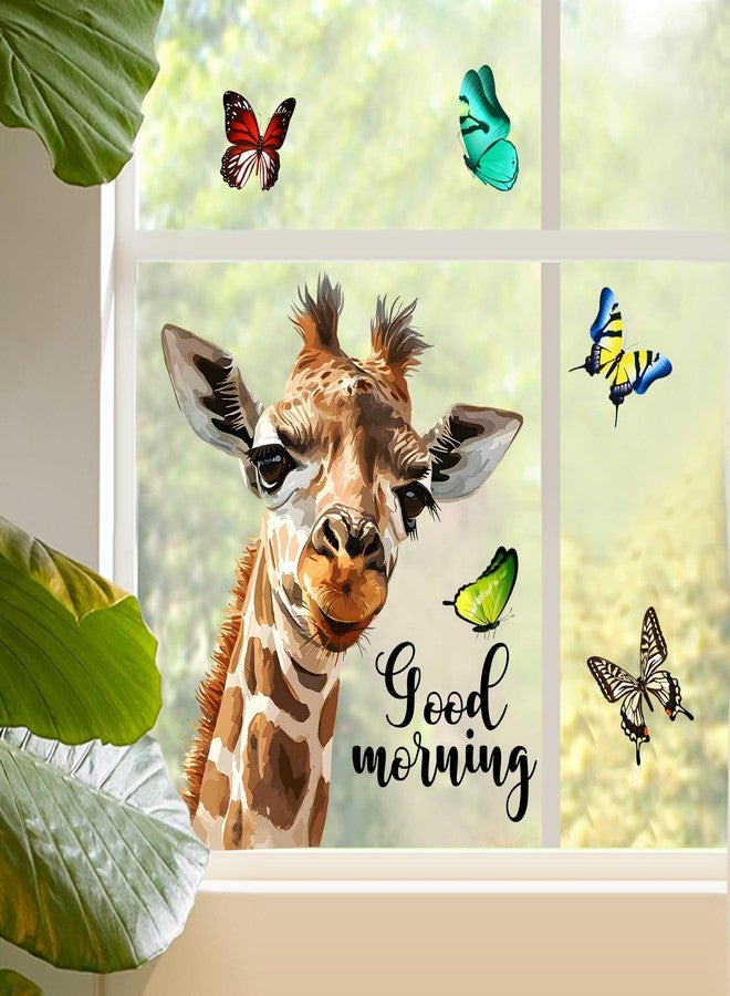 Supzone Cartoon Giraffe Butterfly Window Decals - Realistic Good Morning Giraffe Reusable Anti-Collision Double-Side Window Sticker for Living Room Bedroom Glass Door Decoration - Image 3