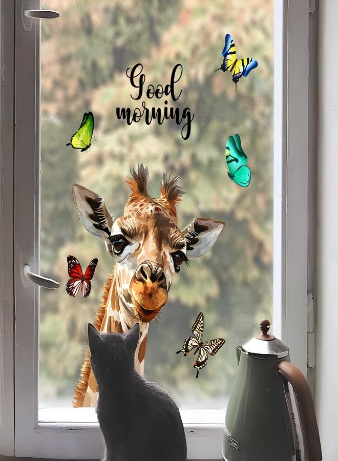 Supzone Cartoon Giraffe Butterfly Window Decals - Realistic Good Morning Giraffe Reusable Anti-Collision Double-Side Window Sticker for Living Room Bedroom Glass Door Decoration - Image 4