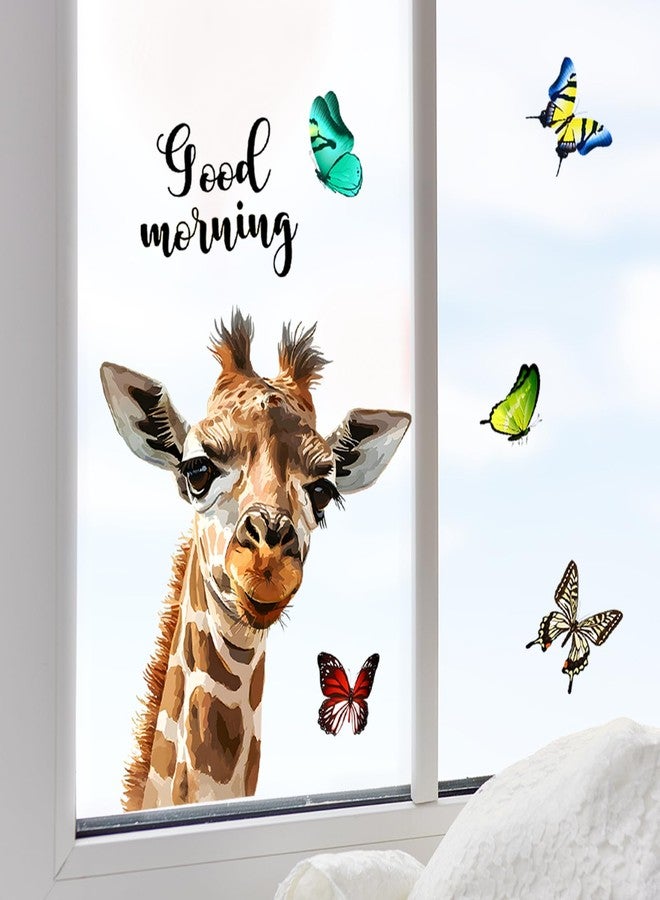 Supzone Cartoon Giraffe Butterfly Window Decals - Realistic Good Morning Giraffe Reusable Anti-Collision Double-Side Window Sticker for Living Room Bedroom Glass Door Decoration - Image 2