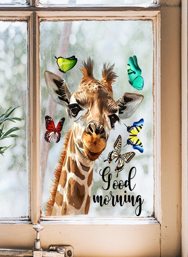 Supzone Cartoon Giraffe Butterfly Window Decals - Realistic Good Morning Giraffe Reusable Anti-Collision Double-Side Window Sticker for Living Room Bedroom Glass Door Decoration - Image 1
