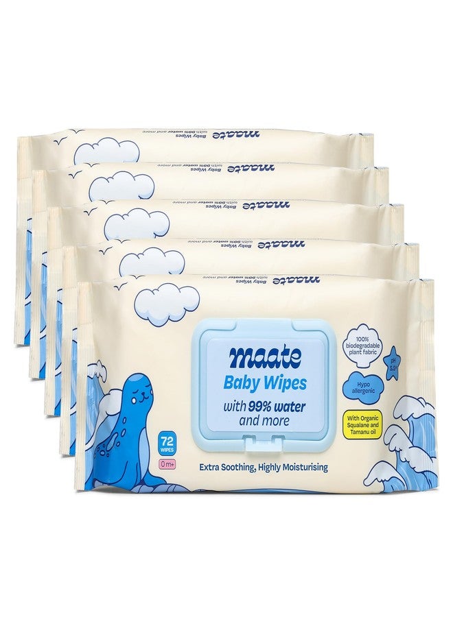 Maate Baby Wipes (Pack of 5, 360 Wipes) | Soothing & Hypoallergenic | Infused With Plant Squalane, Tamanu Oil & Aloe Vera | & Hydrating | Wipe for Baby's | Paraben & Sulphate Free - Image 1