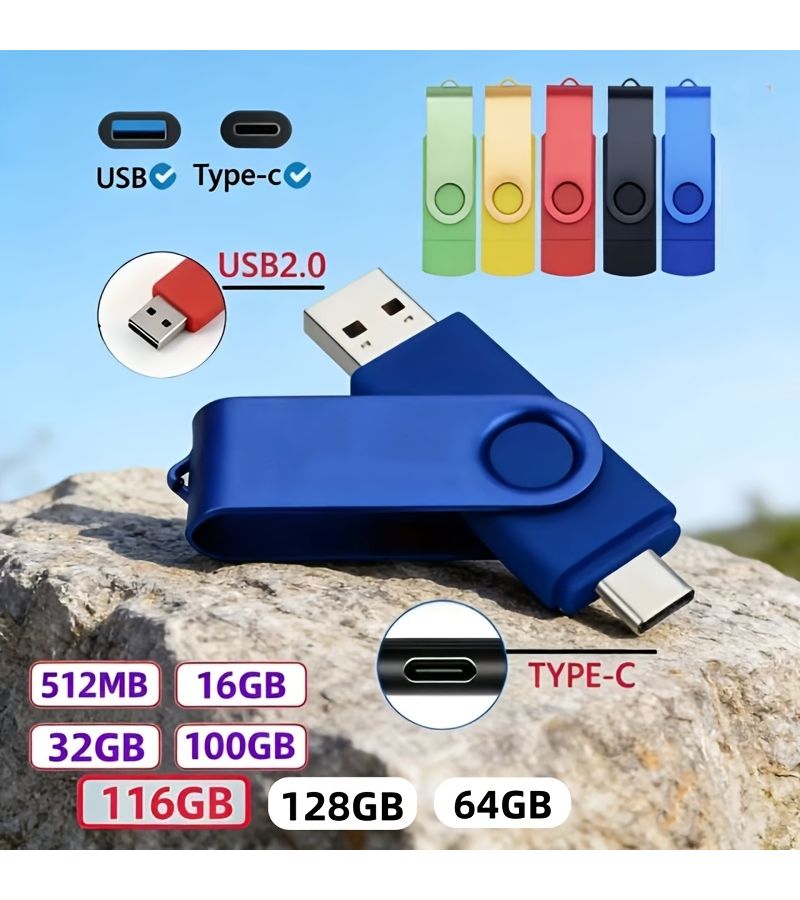 USB 2.0 Type C Flash Drive OTG Storage Disk Green 116GB 2 In 1 High Speed Design - Image 1