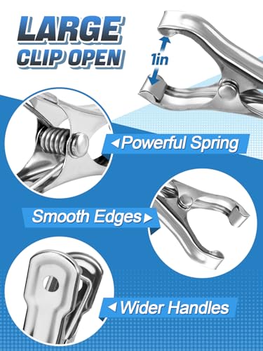 PAMASE Stainless Steel Garden Cilps - 40Pcs Large Open Metal Clamps for Greenhouse Hoops, 2" Fix Plant Cover Shade Cloth Netting Tarp, Tight Grip Weatherproof Gardening Supplies - Image 4