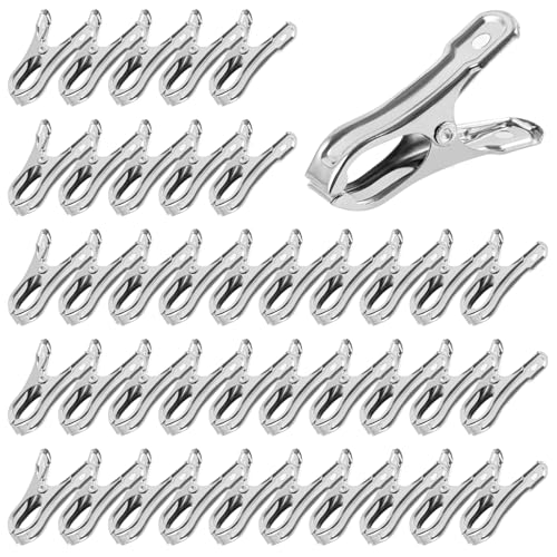PAMASE Stainless Steel Garden Cilps - 40Pcs Large Open Metal Clamps for Greenhouse Hoops, 2" Fix Plant Cover Shade Cloth Netting Tarp, Tight Grip Weatherproof Gardening Supplies - Image 1