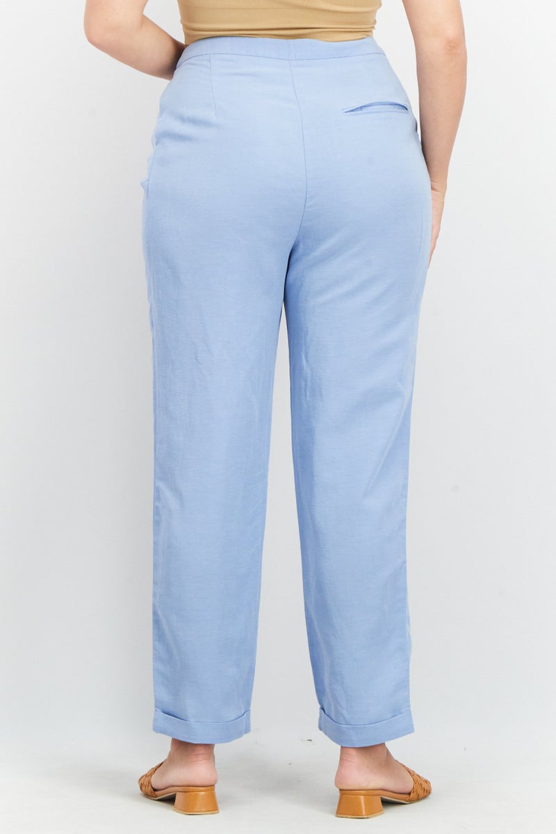 Tchibo Women Regular Fit Plain Pleated Trouser, Light Blue - Image 2