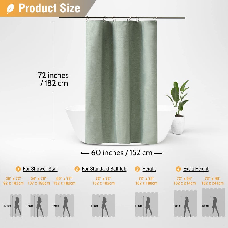 BTTN 60 Inch Stall Fabric Shower Curtain - Linen Textured Heavy Duty Shower Curtain Set with 10 Plastic Hooks  Narrow Waterproof Decorative Bath Curtains for Bathroom and Bathtubs - 60x72 - Sage Green - Image 5