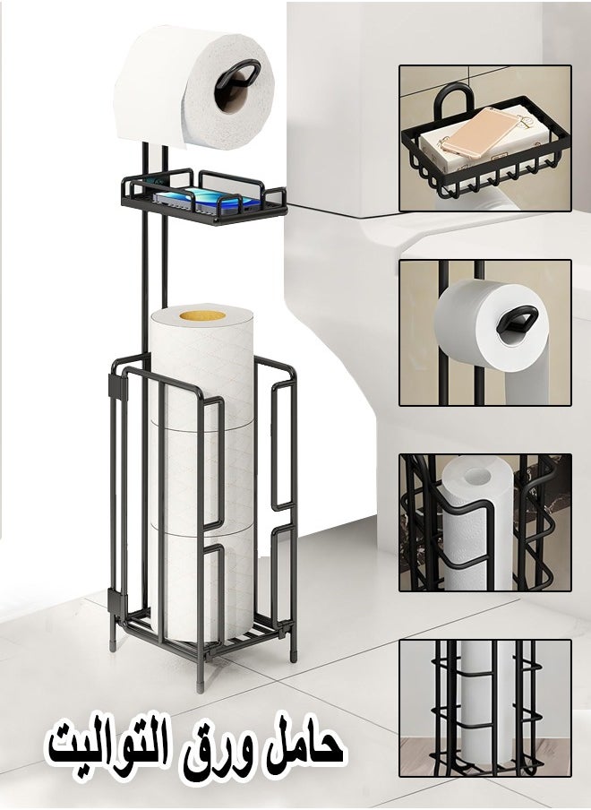 Generic - Toilet Paper Holder Stand Tissue Paper Roll Dispenser With Shelf Reserve Mega Rolls Bathroom Freestanding Toilet Tissue Storage Bathroom Storage Organizer Metal Toilet Roll Holder Paper Towel Stand With Shelf And Reserve - Image 1