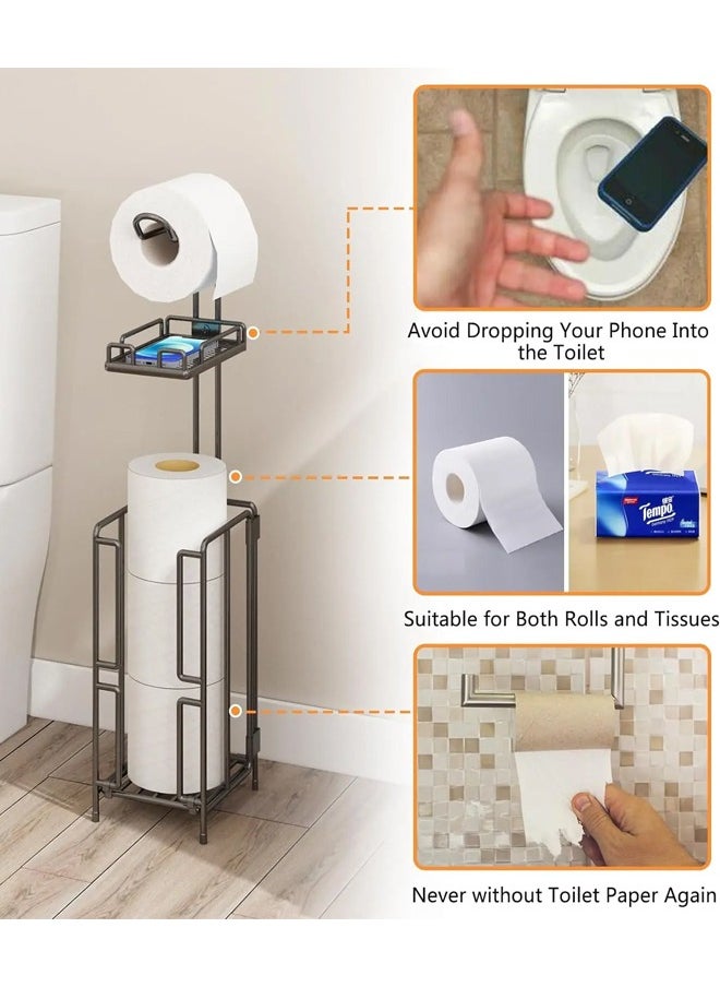 Generic - Toilet Paper Holder Stand Tissue Paper Roll Dispenser With Shelf Reserve Mega Rolls Bathroom Freestanding Toilet Tissue Storage Bathroom Storage Organizer Metal Toilet Roll Holder Paper Towel Stand With Shelf And Reserve - Image 1