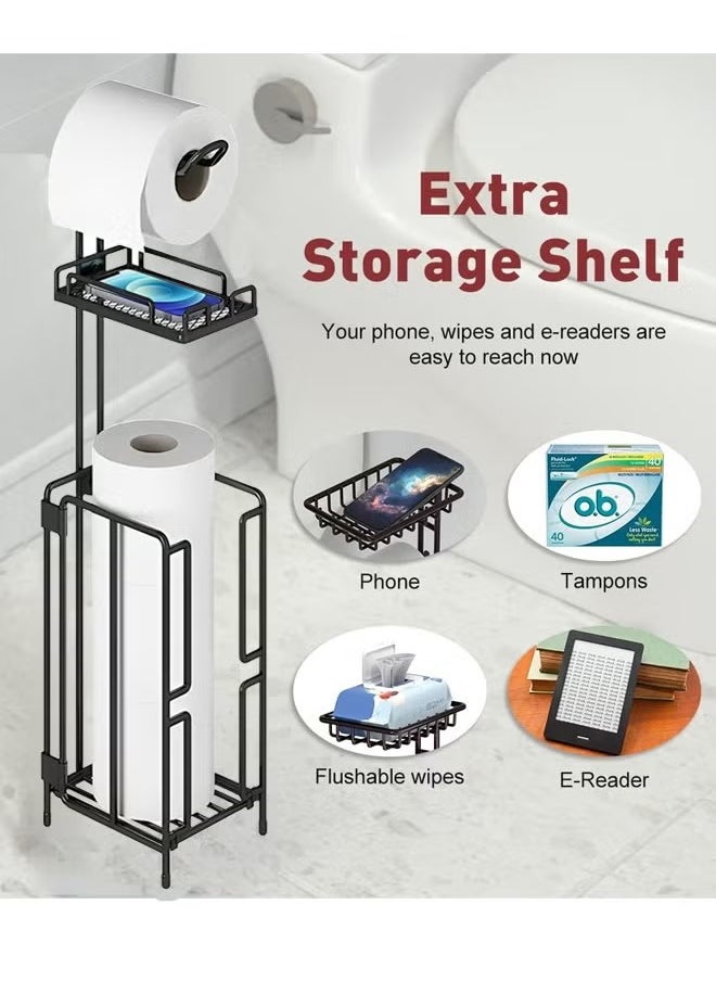Generic - Toilet Paper Holder Stand Tissue Paper Roll Dispenser With Shelf Reserve Mega Rolls Bathroom Freestanding Toilet Tissue Storage Bathroom Storage Organizer Metal Toilet Roll Holder Paper Towel Stand With Shelf And Reserve - Image 1