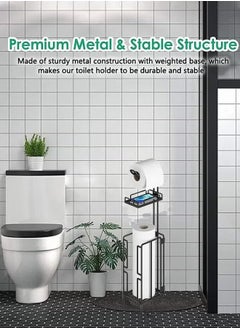 Generic Toilet Paper Holder Stand Tissue Paper Roll Dispenser With Shelf Reserve Mega Rolls Bathroom Freestanding Toilet Tissue Storage Bathroom Storage Organizer Metal Toilet Roll Holder Paper Towel Stand With Shelf And Reserve  - Image 5