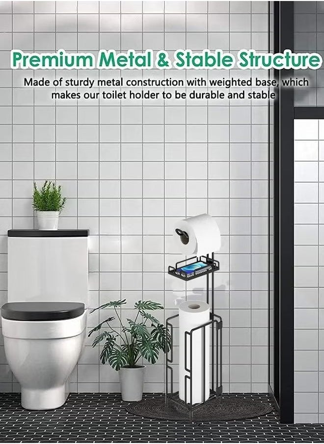 Generic - Toilet Paper Holder Stand Tissue Paper Roll Dispenser With Shelf Reserve Mega Rolls Bathroom Freestanding Toilet Tissue Storage Bathroom Storage Organizer Metal Toilet Roll Holder Paper Towel Stand With Shelf And Reserve - Image 1