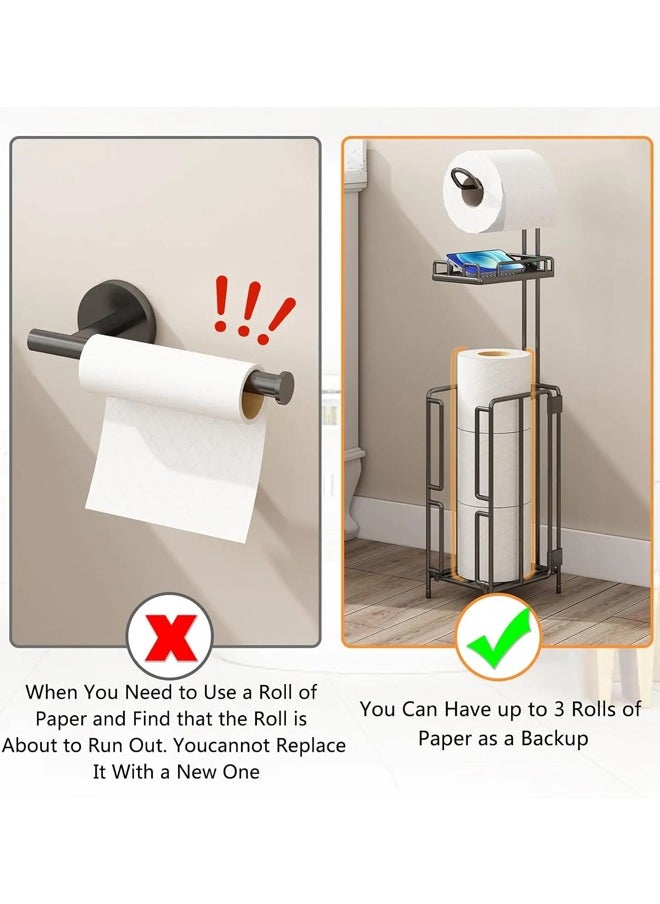 Generic - Toilet Paper Holder Stand Tissue Paper Roll Dispenser With Shelf Reserve Mega Rolls Bathroom Freestanding Toilet Tissue Storage Bathroom Storage Organizer Metal Toilet Roll Holder Paper Towel Stand With Shelf And Reserve - Image 1