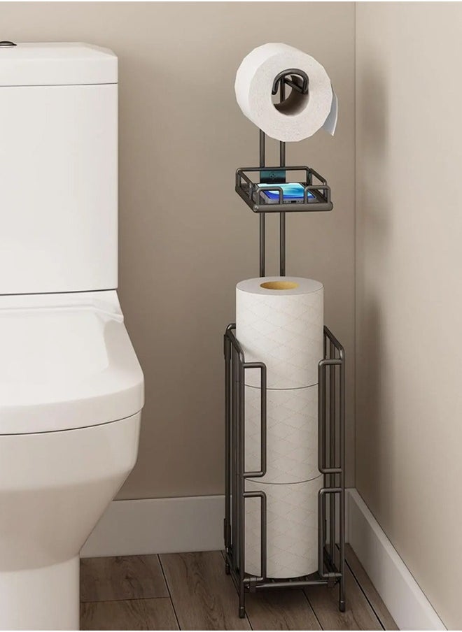 Generic - Toilet Paper Holder Stand Tissue Paper Roll Dispenser With Shelf Reserve Mega Rolls Bathroom Freestanding Toilet Tissue Storage Bathroom Storage Organizer Metal Toilet Roll Holder Paper Towel Stand With Shelf And Reserve - Image 1