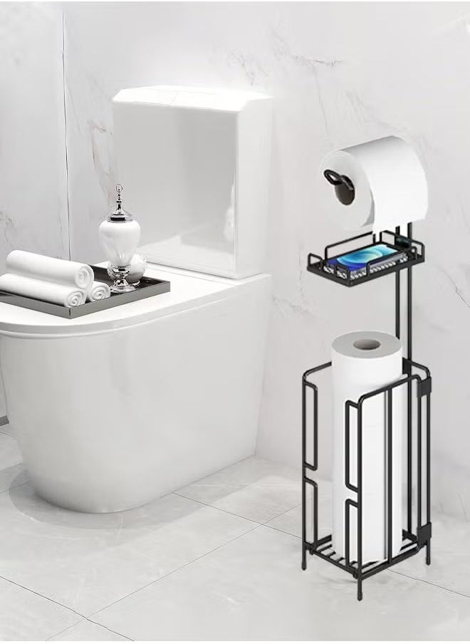 Generic - Toilet Paper Holder Stand Tissue Paper Roll Dispenser With Shelf Reserve Mega Rolls Bathroom Freestanding Toilet Tissue Storage Bathroom Storage Organizer Metal Toilet Roll Holder Paper Towel Stand With Shelf And Reserve - Image 1