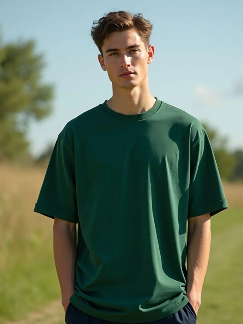 نوبيرو Men's Oversized Graphic T-Shirt in Green