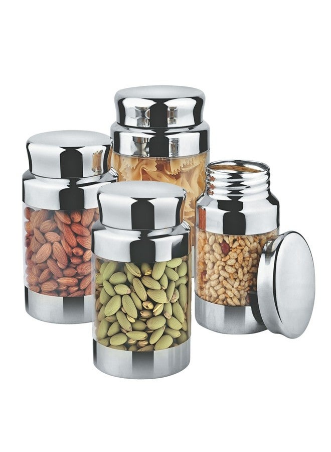 JVL Stainless Steel Classic Canister Set of 4, Airtight, Rust resistant Durable Food-Grade Kitchen Storage Containers for Spices, Pulses, Snacks & More (1100 ML) - Image 1