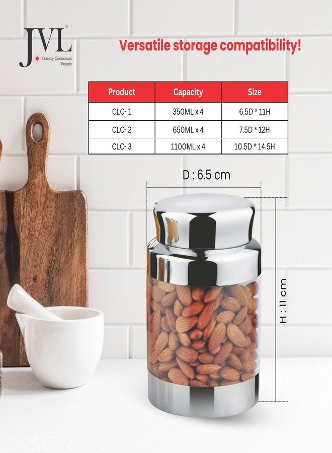 JVL Stainless Steel Classic Canister Set of 4, Airtight, Rust resistant Durable Food-Grade Kitchen Storage Containers for Spices, Pulses, Snacks & More (1100 ML) - Image 2