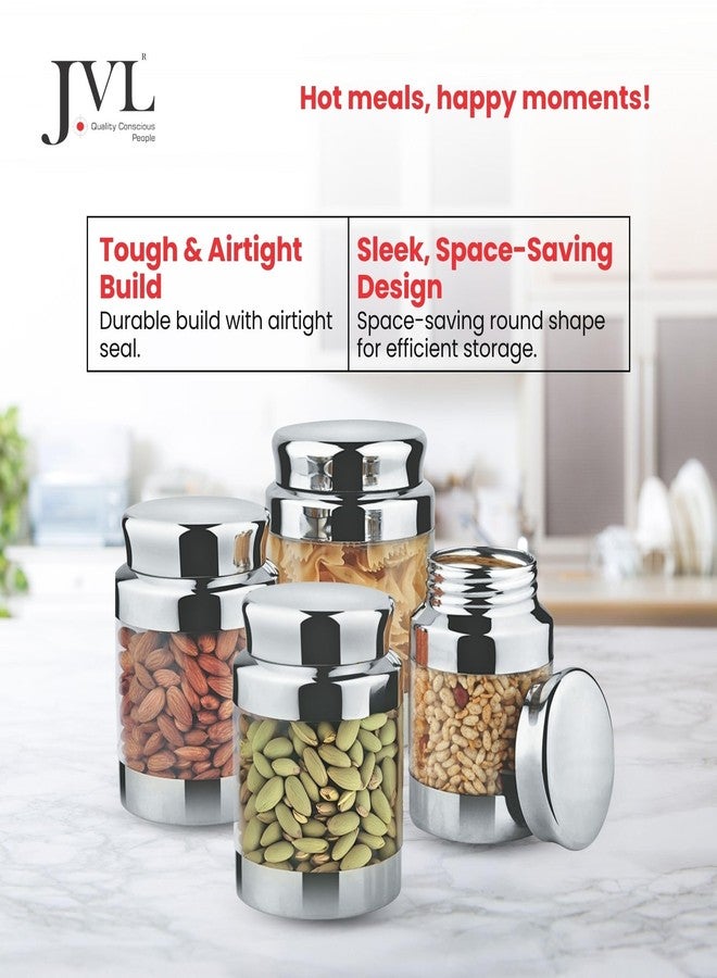 JVL Stainless Steel Classic Canister Set of 4, Airtight, Rust resistant Durable Food-Grade Kitchen Storage Containers for Spices, Pulses, Snacks & More (1100 ML) - Image 3