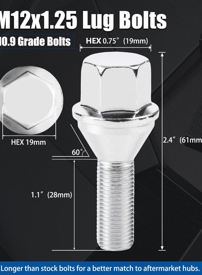 GAsupply 12X1.25 OEM Lug Bolts, Fit for 2015-2022 Jeep Renegade, 2018-2022 Compass, 2014-2022 Cherokee, 20pcs 28mm Shank One-Piece Factory Style Chrome Wheel Lug Bolt, 19mm Hex Stock Stud, Cone Seat - Image 2