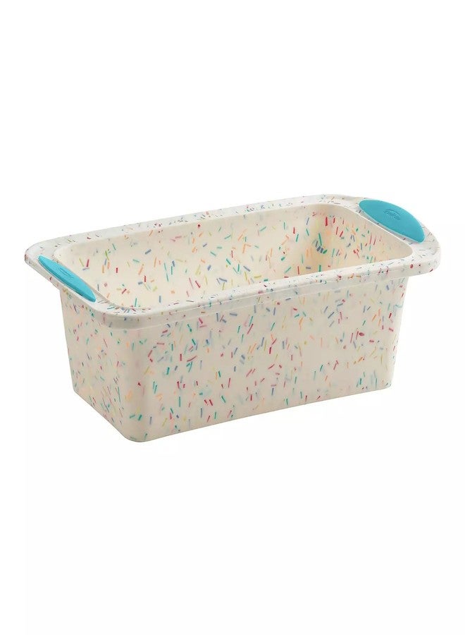 Trudeau Structure Silicone Loaf Pan with Steel Rim, 8.5 x 4.5, Nonstick Bakeware, White Confetti with Blue Base, BPA-Free, Oven Safe to 428°F, Dishwasher Safe - Image 1