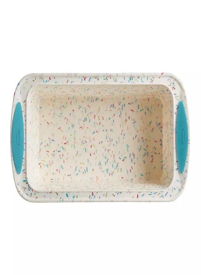Trudeau Structure Silicone Loaf Pan with Steel Rim, 8.5 x 4.5, Nonstick Bakeware, White Confetti with Blue Base, BPA-Free, Oven Safe to 428°F, Dishwasher Safe - Image 2