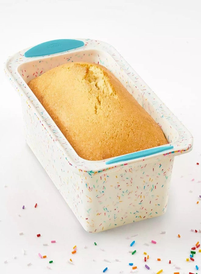 Trudeau Structure Silicone Loaf Pan with Steel Rim, 8.5 x 4.5, Nonstick Bakeware, White Confetti with Blue Base, BPA-Free, Oven Safe to 428°F, Dishwasher Safe - Image 3