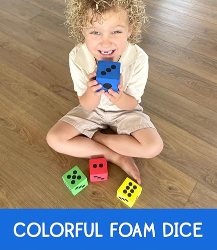 LMC Products 4 Foam Jumbo Playing Dice Red Yellow Blue Green Kids OutdoorIndoor Games Classroom Supplies - Image 5