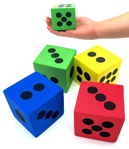 LMC Products 4 Foam Jumbo Playing Dice Red Yellow Blue Green Kids OutdoorIndoor Games Classroom Supplies - Image 1