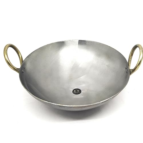 NYRA® Pure Original Loha Kadhai/Iron Traditional Deep Bottom Wok for Cooking Heavy Base Handmade Lokhand/Heavy Bottom/Lokhandi Kitchen with Golden Handle (Extra Large - 4 LTR) - Image 1