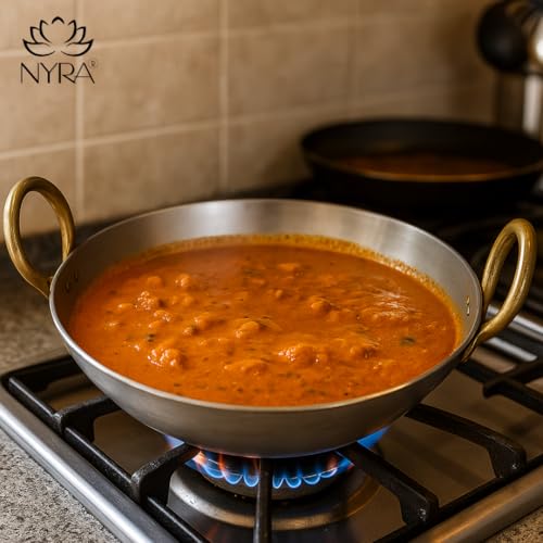 NYRA® Pure Original Loha Kadhai/Iron Traditional Deep Bottom Wok for Cooking Heavy Base Handmade Lokhand/Heavy Bottom/Lokhandi Kitchen with Golden Handle (Extra Large - 4 LTR) - Image 2