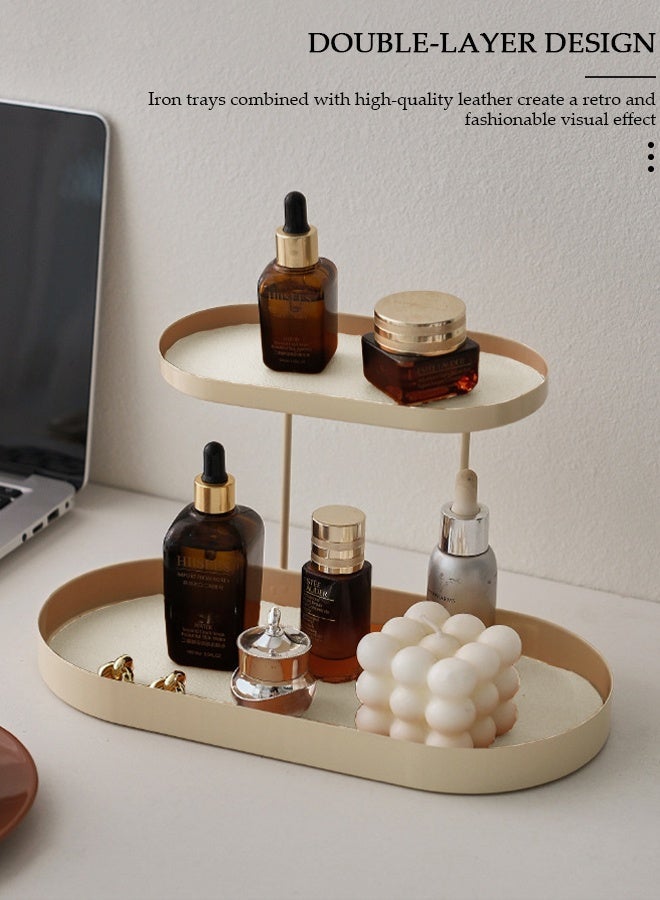 دونيسو Double-Layer Cosmetics Storage Rack for Cosmetics, Jewelry, Keys More Perfect for Living Room, Bedroom, Bathroom Storage Tray multi-purpose Tabletop Organizer - Image 3