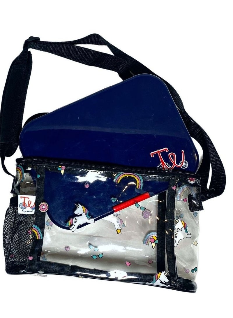 Tiny Wheel Kids Clear PVC Unicorn Lunch Bag Black, Transparent Meal Bag with Carrying Strap & Side Mesh Bottle Pocket, Easy to Clean for School - Image 3