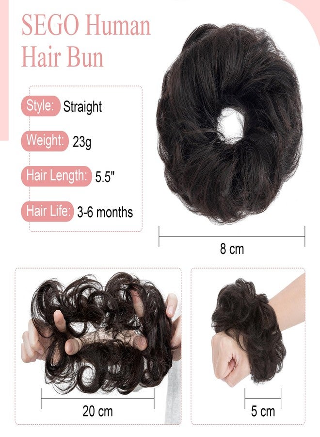 سيجو وصلات شعر سيجو الطبيعية على شكل كعكة فوضوية، ربطات شعر حقيقية، مموجة، مجعدة، فوضوية، مرفوعة، على شكل كعكة دوناتون، ذيل حصان للنساء والفتيات - #01B أسود طبيعي - Image 3