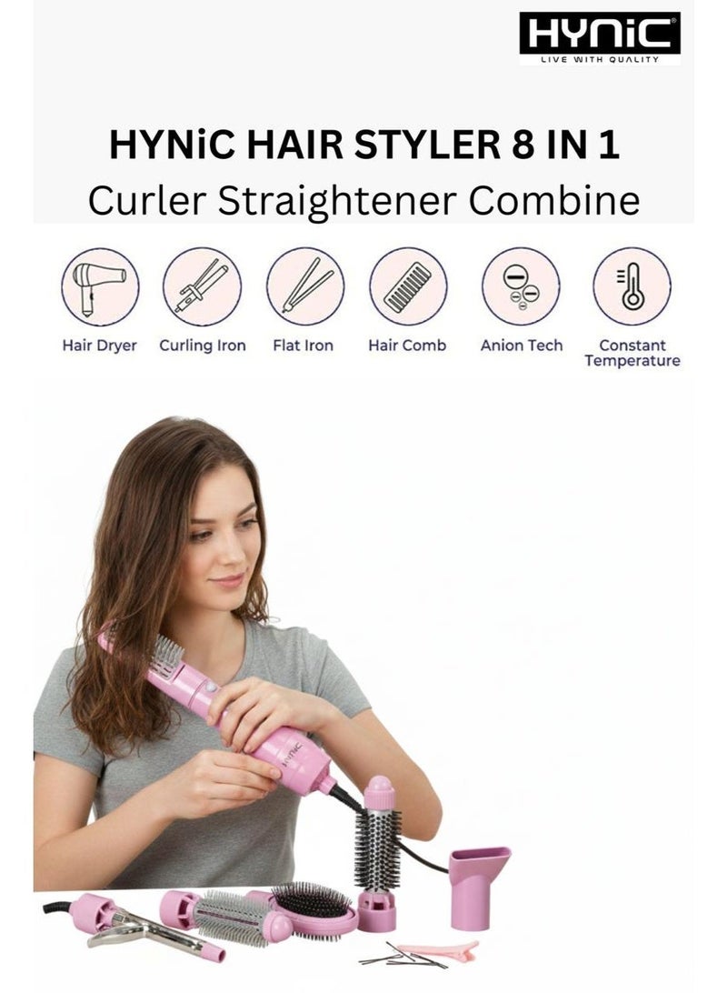 Hynic Hair Styler 8 in 1 | Curler & Straightener Combo | Hair Dryer, Styling Brush & Volumizer | Home Salon Hair Styling Tool | Constant Temperature & Anion Technology | 3 Year Warranty - Image 3