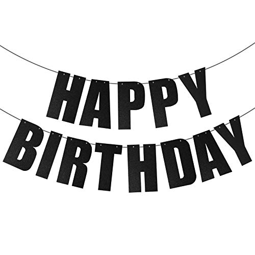 MEETINGU Black Happy Birthday Banner for Birthday Party Decorations Supplies - Image 1
