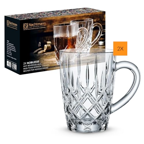 Nachtmann Noblesse 11.7oz Hot Beverage Glasses (Set of 2) - 4.5" Crystal Coffee Mugs for Tea, Cocoa - Diamond-Cut Drinkware Set - Dishwasher Safe, Durable & Stylish - Vintage Glass Collection - Image 1