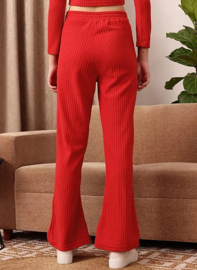 STREET 9 BASICS Red Knitted Bootcut Trousers for Women