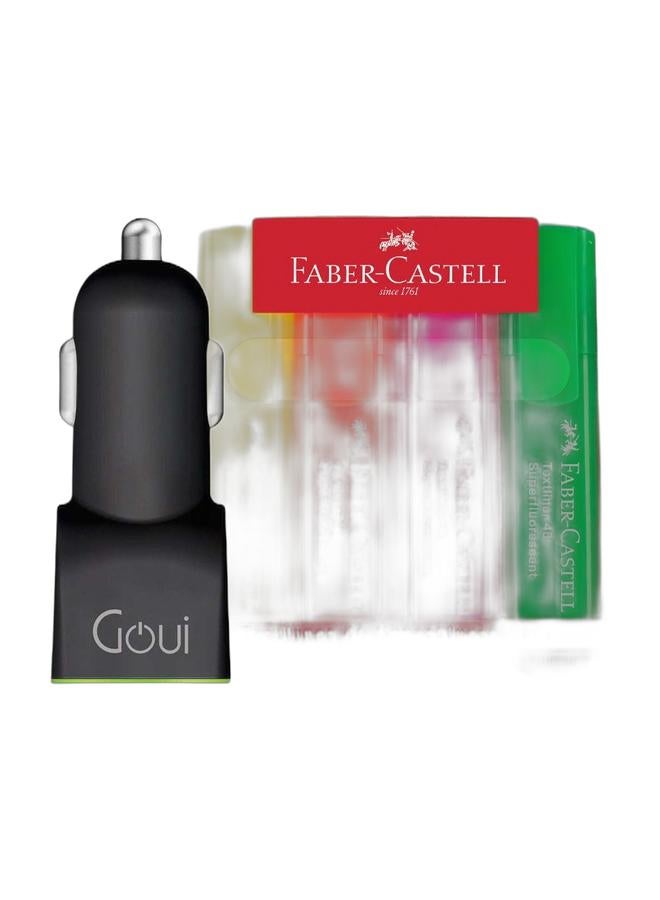 Goui Duo Plus Car Charger 2USB 38W â Fast Charging with PD & Qualcomm Quick Charge for iPhone, Android, Tablets And Laptops - Black/Green Black/Green & FC Textliner 46 Superfluor Basic Wallet of 4 - Image 1