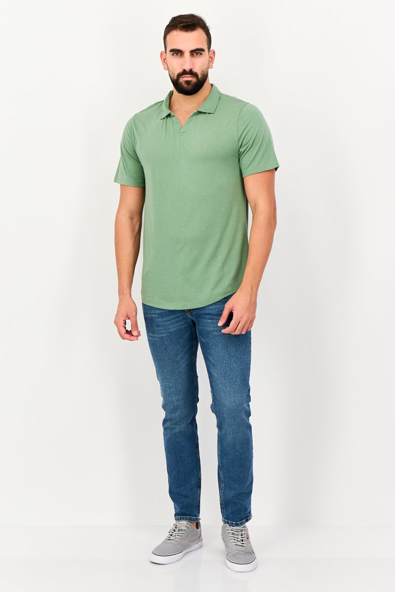 Project Essentials Men Regular Fit Plain Short Sleeve Polo Shirt, Olive - Image 2