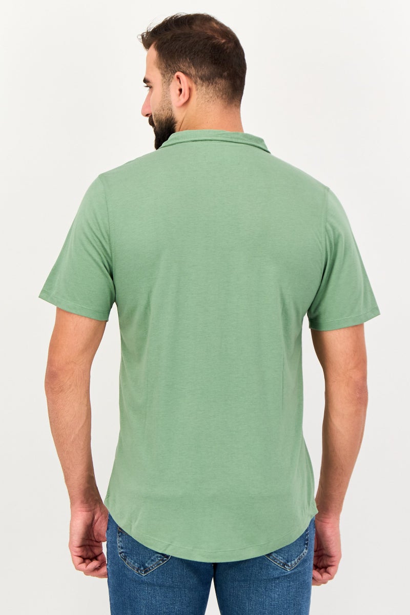 Project Essentials Men Regular Fit Plain Short Sleeve Polo Shirt, Olive - Image 4